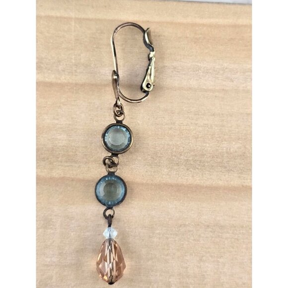 Vintage Liz Palacios Gold Tone Blue & Peach Swarovski Dangle Earrings Lever-back - Picture 7 of 9